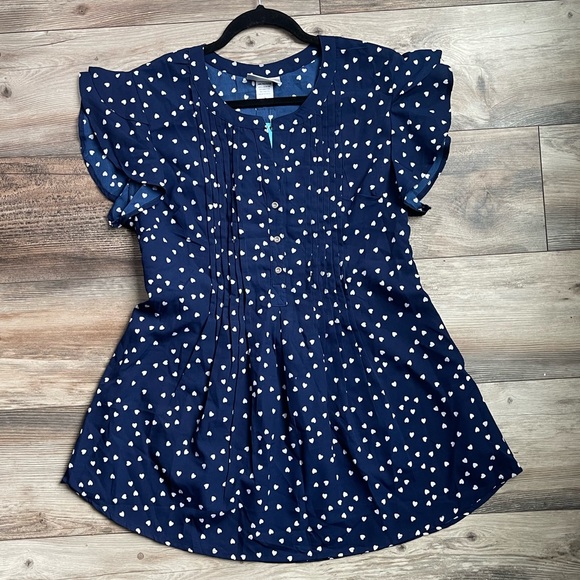 Oh Mamma Women’s Maternity Blue White Heart Pleated Button V Neck Back Tie SZ L - Picture 6 of 12